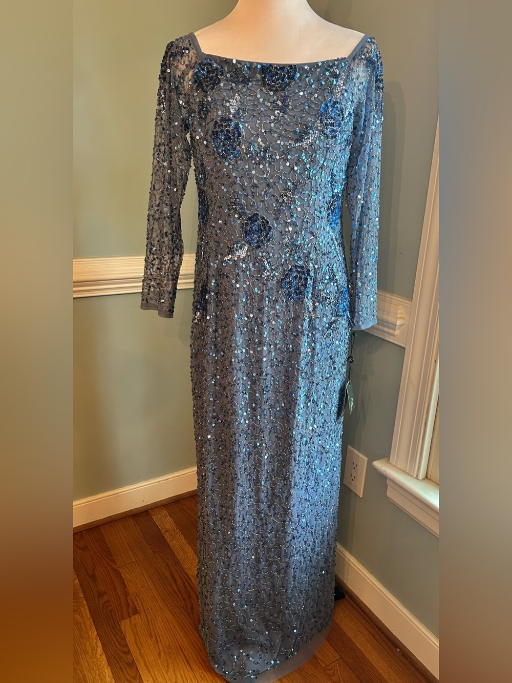 Adrianna Papell Blue Sequin Floral Evening Dress size 12